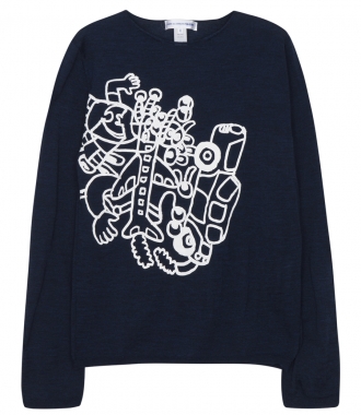 SALES - LONG SLEEVE KNITTED PULLOVER IN COTTON WITH PRINTS