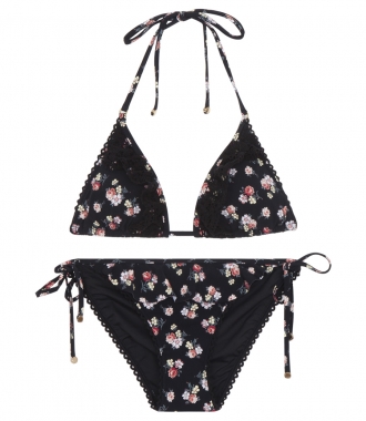 CLOTHES - VINTAGE FLORALS PRINTED BIKINI WITH LACE RUFFLED DETAILING