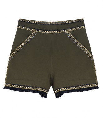 SALES - TAILORED SHORTS WITH FRINGED HEM & EMBROIDERED DETAILING