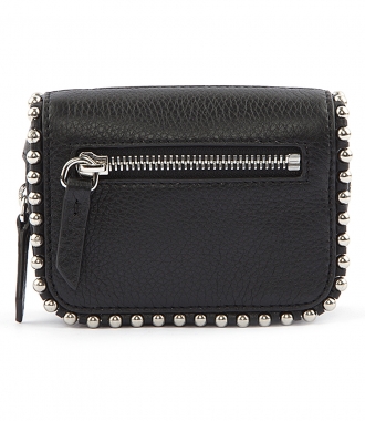 WALLETS - LARGE FUMO WALLET IN PEBBLED BLACK WITH BALL STUDS