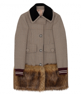 CLOTHES - CHECKED COAT FT FUR DETAILING