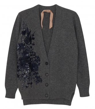 KNITWEAR - EMBELLISHED BUTTON UP CARDIGAN