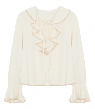 BLOUSES - TIED NECKLINE FRILLED BLOUSE