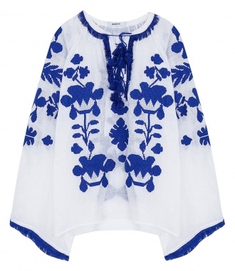 SALES - ASTRID BLOUSE IN WHITE FT BLUE EMBROIDERIES