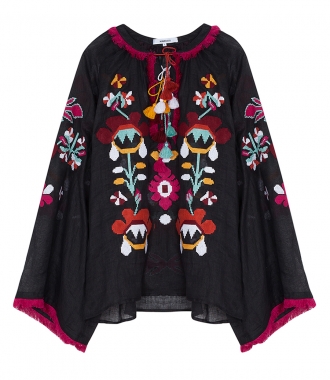 SALES - ASTRID BLOUSE IN BLACK FT BURGUNDY EMBROIDERIES