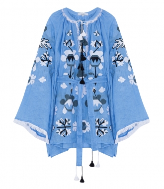 SALES - ASTRID MINI DRESS IN BLUE FT WHITE EMBROIDERIES