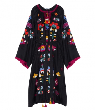 SALES - ASTRID MAXI DRESS BLACK FT MULTICOLORED EMBROIDERIES
