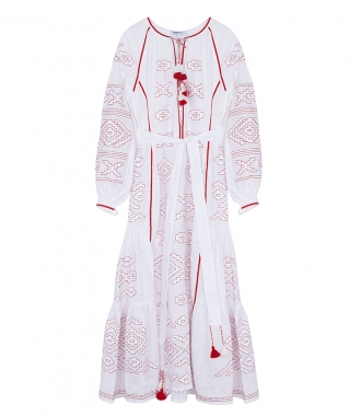 SALES - MAXI DRESS IN WHITE FT RED EMBROIDERIES