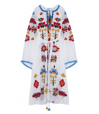 SALES - MAXI DRESS IN WHITE FT MULTICOLORED EMBROIDERIES
