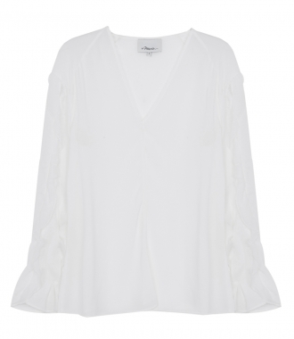 BLOUSES - LONG SLEEVE V-NECK BLOUSE WITH LACE INSERT
