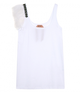 CLOTHES - ASSYMETRIC LONGLINE TANK TOP FT FEATHER DETAILING ON SHOULDER
