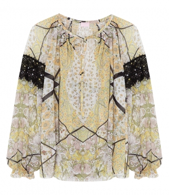 CLOTHES - MULTI-PRINTED BLOUSE FT LACE DETAILING