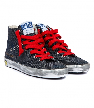 SHOES - FRANCY SNEAKERS IN BLACK DENIM FT RED LACES