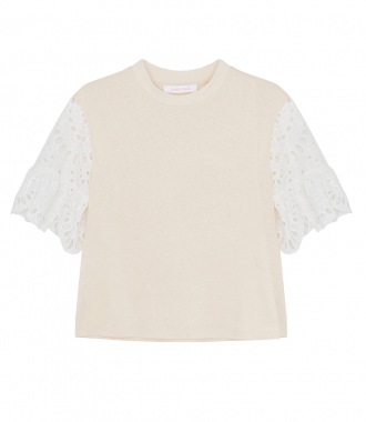 SEE BY CHLOE - LACE SLEEVE DETAILING T-SHIRT