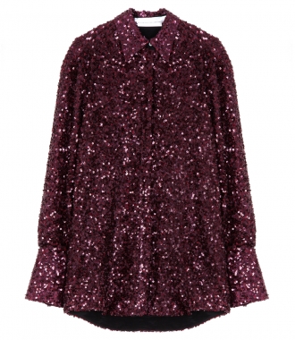SALES - STRAIGHT SEQUINED SHIRT IN GARNET RED