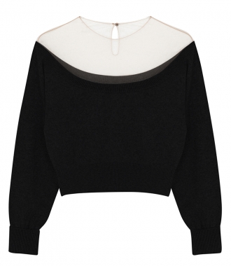 KNITWEAR - LONG SLEEVE FITTED CROPPED PULLOVER