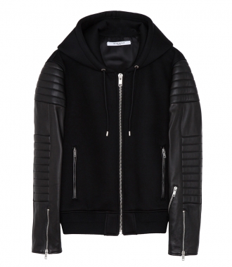 CLOTHES - NEOPRENE AND LEATHER ZIPPED HOODIE