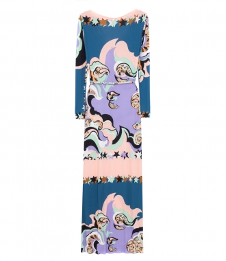 SALES - ABSTRACT PRINTED LONG DRESS WITH BELT