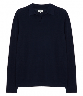 KNITWEAR - CONTRASTED MERINO WOOL POLO PULLOVER