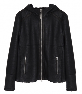 CLOTHES - SHEARLING HOODIE LEATHER JACKET
