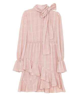 SEE BY CHLOE - CHECKED HIGH NECK RUFFLE DRESS