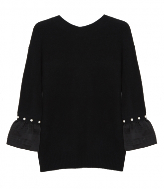 SALES - LOFTY  V NECK PULLOVER WITH PEARL CUFF