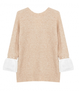 CLOTHES - LOFTY  V NECK PULLOVER WITH PEARL CUFF