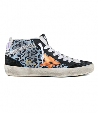 SHOES - MID STAR SNEAKERS LIGHT BLUE LEOPARD WITH GOLD STAR