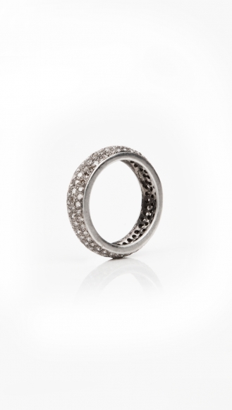 SALES - OXIDIZED STERLING SILVER AND PAVE DIAMOND BAND RING