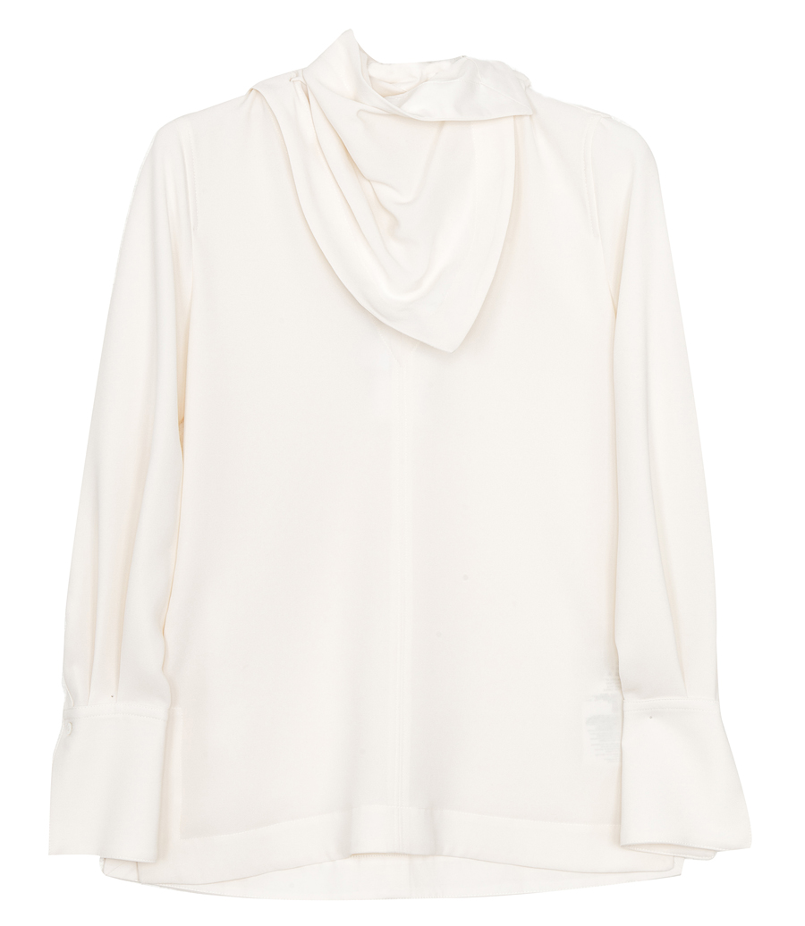 3.1 PHILLIP LIM - LONG SLEEVE CREPE BLOUSE WITH REMOVABLE SCARF