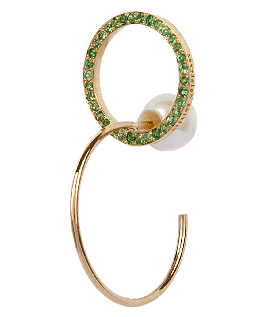 DELFINA DELETTREZ - TWINS HOOP EMMERALDS LEFT MONO EARRING