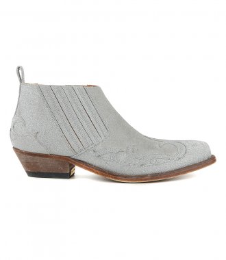 GOLDEN GOOSE  - SILVER SANTIAGO LOW ANKLE BOOTS WITH GLITTER