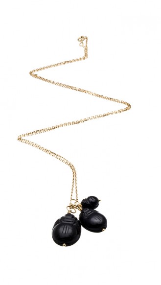 ACCESSORIES - ONYX SCARABS LONG GOLD
